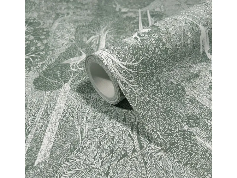Marburg Vliestapete Künstlerischer Wald Floral Modern 10,05 m x 0,53 m Grün-Weiß