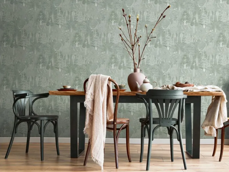 Marburg Vliestapete Künstlerischer Wald Floral Modern 10,05 m x 0,53 m Grün-Weiß