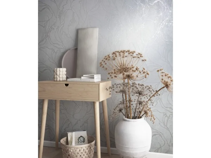 Marburg Vliestapete mit Geschwungenen Glänzenden Linien Grafik Weiß FSC®