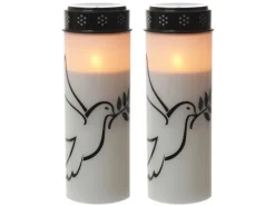 New MARELIDA LED Grablichter Grabkerzen Taube Friedhof Trauerlicht Gedenklicht 21cm 2er Set