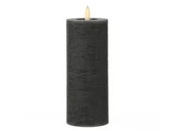 MARELIDA LED Kerze LINA Rustik Optik Echtwachs Stumpenkerze Flackernd Timer H 19cm Grau