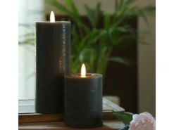 MARELIDA LED Kerze LINA Rustik Optik Echtwachs Stumpenkerze Flackernd Timer H 19cm Grau