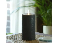 MARELIDA LED Kerze LINA Rustik Optik Echtwachs Stumpenkerze Flackernd Timer H 15cm Grau