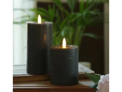 MARELIDA LED Kerze LINA Rustik Optik Echtwachs Stumpenkerze Flackernd Timer H 15cm Grau
