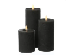 MARELIDA LED Kerzenset LINA Rustik Optik Echtwachs Flackernd 3 Größen Timer Grau 3er Set