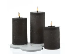 MARELIDA LED Kerzenset LISA Rustik Optik Echtwachskerzen Wiederaufladbar Grau 3er Set