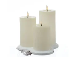 MARELIDA LED Kerzenset LISA Rustik Optik Echtwachskerzen Wiederaufladbar Creme 3er Set
