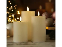 MARELIDA LED Kerzenset LISA Rustik Optik Echtwachskerzen Wiederaufladbar Creme 3er Set