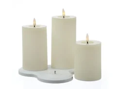 MARELIDA LED Kerzenset LISA Rustik Optik Echtwachskerzen Wiederaufladbar Creme 3er Set