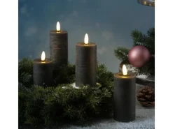 MARELIDA LED Kerzenset LINA Rustik Optik Für Adventskranz H 12,5cm Timer Grau 4er Set