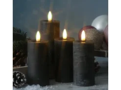 MARELIDA LED Kerzenset LINA Rustik Optik Für Adventskranz H 12,5cm Timer Grau 4er Set