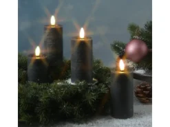 MARELIDA LED Kerzenset LINA Rustik Optik Für Adventskranz H 12,5cm Timer Grau 4er Set
