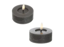 Outlet MARELIDA LED Maxi Teelichter Lina Rustik Optik Flackernd Echtwachs D 7cm Grau 2 Stück