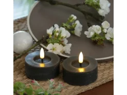 Outlet MARELIDA LED Maxi Teelichter Lina Rustik Optik Flackernd Echtwachs D 7cm Grau 2 Stück