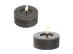 Outlet MARELIDA LED Maxi Teelichter Lina Rustik Optik Flackernd Echtwachs D 7cm Grau 2 Stück