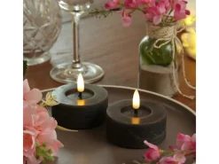 Outlet MARELIDA LED Maxi Teelichter Lina Rustik Optik Flackernd Echtwachs D 7cm Grau 2 Stück