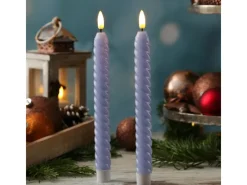 MARELIDA LED Stabkerzen Twist Tafelkerzen Gedreht Echtwachs Flackernd 25cm Flieder 2St