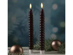 MARELIDA LED Stabkerzen Twist Tafelkerzen Gedreht Echtwachs Flackernd 25cm Timer Rot 2St