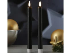 MARELIDA LED Stabkerzen Tafelkerzen Spitzkerzen Echtwachs Rustik Optik H 24cm Grau 2St