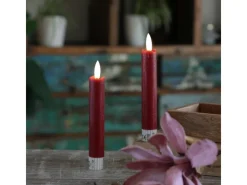 Hot MARELIDA LED Stabkerzen Tafelkerzen Spitzkerzen Echtwachs Rustik Optik H 15cm Rot 2St