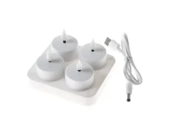 MARELIDA LED Teelichter 4 Stück Mit Ladestation USB Wiederaufladbar D 4cm Flackernd Weiß