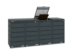 MBOX24 Classic Mülltonnenbox für 4 Mülltonnen (240L) aus Verzinktem Stahl 4er Metall Mülltonnenverkleidung in Anthrazit Robust & Wetterfest