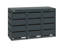 MBOX24 Classic Mülltonnenbox für 3 Mülltonnen (120L) aus Verzinktem Stahl 3er Metall Mülltonnenverkleidung in Anthrazit Robust & Wetterfest
