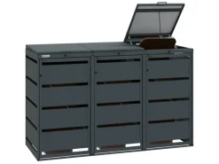 MBOX24 Classic Mülltonnenbox für 3 Mülltonnen (120L) aus Verzinktem Stahl 3er Metall Mülltonnenverkleidung in Anthrazit Robust & Wetterfest