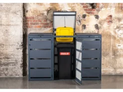 MBOX24 Classic Mülltonnenbox für 3 Mülltonnen (120L) aus Verzinktem Stahl 3er Metall Mülltonnenverkleidung in Anthrazit Robust & Wetterfest