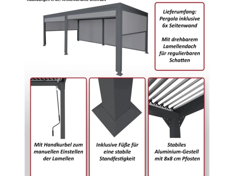 MCW Alu Pergola L41 mit 6x Seitenwand 3x6m