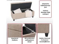 Online MCW Aufbewahrungs-Truhe Kriens Stoff/Textil 45x114x45cm Schriftzug Grau