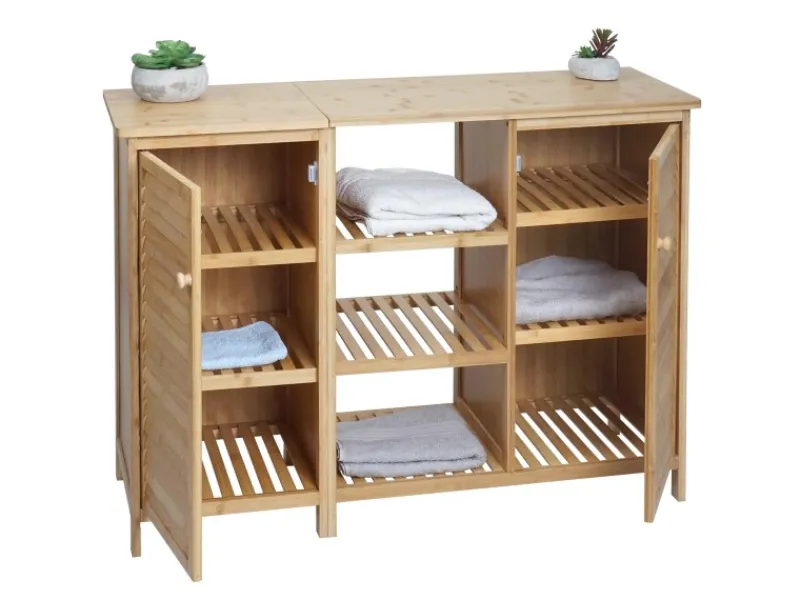 MCW Badezimmerschrank B18 2 Türen Bambus 87x99x33cm