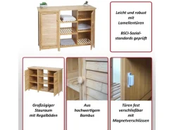 MCW Badezimmerschrank B18 2 Türen Bambus 87x99x33cm