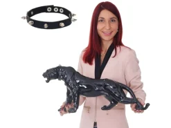 MCW Deko Figur Panther mit Halsband mit Halsband Schwarz Hochglanz