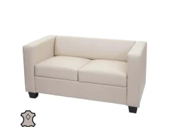 Sale MCW 2er Sofa Lille Leder Creme Cremeweiß