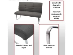 Outlet MCW Esszimmer-Set G55Bank Küchenstuhl Stuhl Grau-Braun Bank 180cm