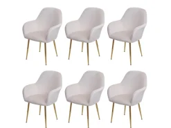 Best MCW Esszimmerstuhl F18 6er-Set Samt Creme-Weiß Goldene Beine Cremeweiß
