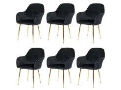 Best MCW Esszimmerstuhl F18 6er-Set Samt Goldene Beine Schwarz