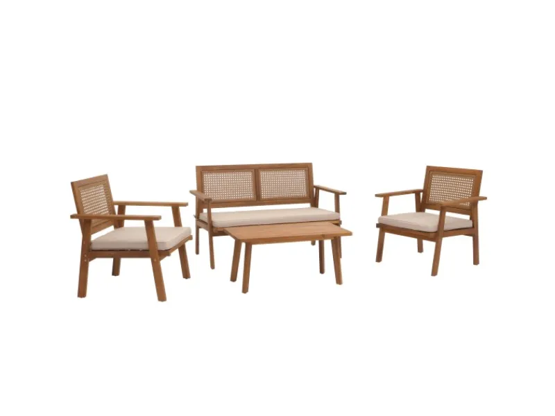 Clearance MCW Garten-Garnitur MVG-N46 4-teilig Kissen Creme Cremeweiß