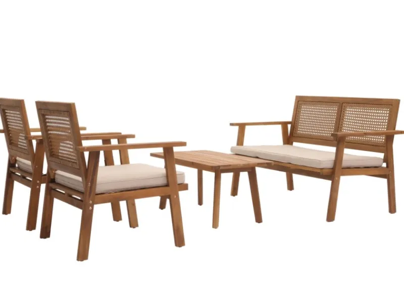 Clearance MCW Garten-Garnitur MVG-N46 4-teilig Kissen Creme Cremeweiß