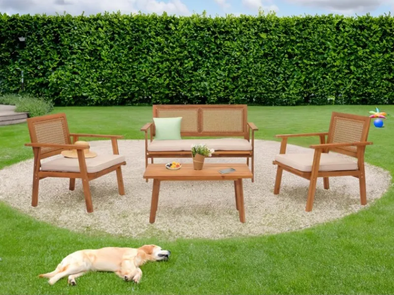 Clearance MCW Garten-Garnitur MVG-N46 4-teilig Kissen Creme Cremeweiß