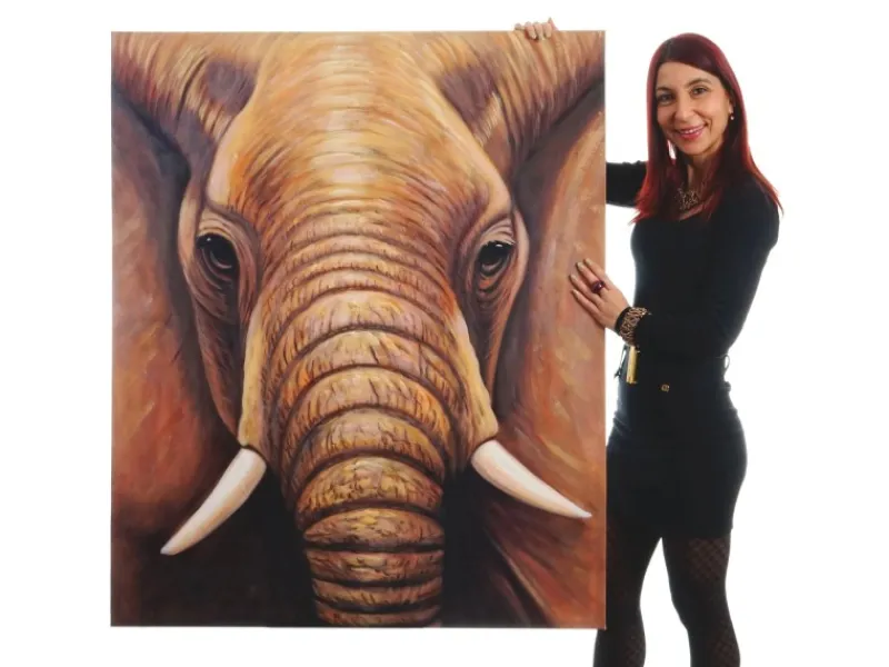 MCW Ölgemälde Nahaufnahme Elefant Handgemalt