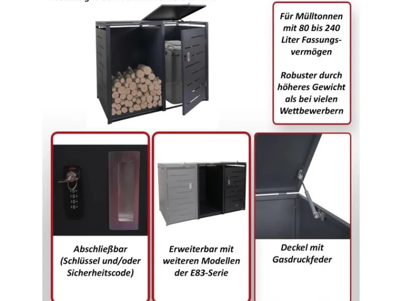 Outlet MCW Mülltonnenverkleidung E83-B Anthrazit Stahl 117x132x82cm