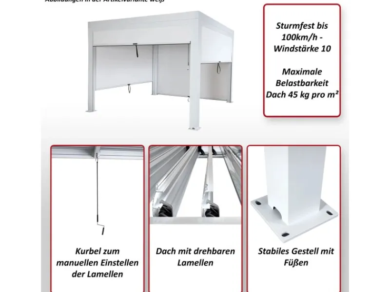 MCW Pergola L46 mit Seitenwand 3x3m