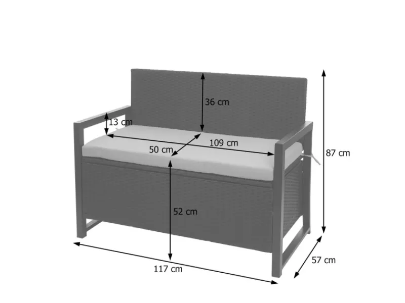MCW Poly-Rattan 2er Sitzbank F39 -meliert Kissen