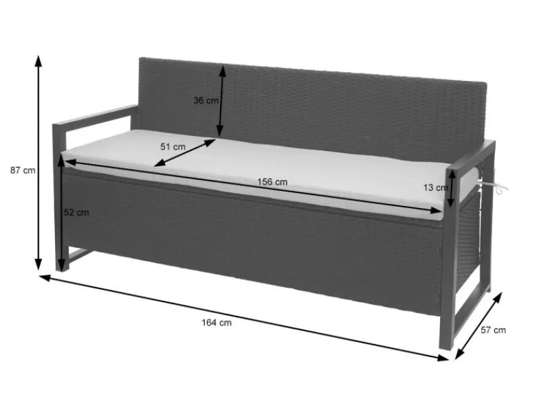 Outlet MCW Poly-Rattan 3er Sitzbank F39 Kissen Grau