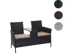 MCW Poly-Rattan Sitzbank mit Tisch E24 Kissen Creme