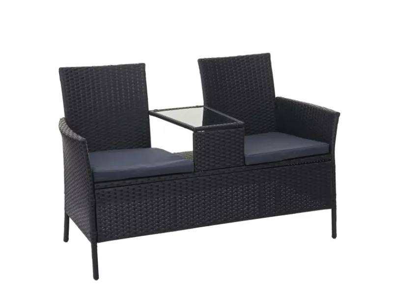 Online MCW Poly-Rattan Sitzbank mit Tisch E24 Kissen Dunkelgrau Schwarz