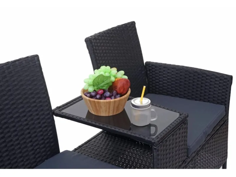Online MCW Poly-Rattan Sitzbank mit Tisch E24 Kissen Dunkelgrau Schwarz