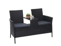 Online MCW Poly-Rattan Sitzbank mit Tisch E24 Kissen Dunkelgrau Schwarz